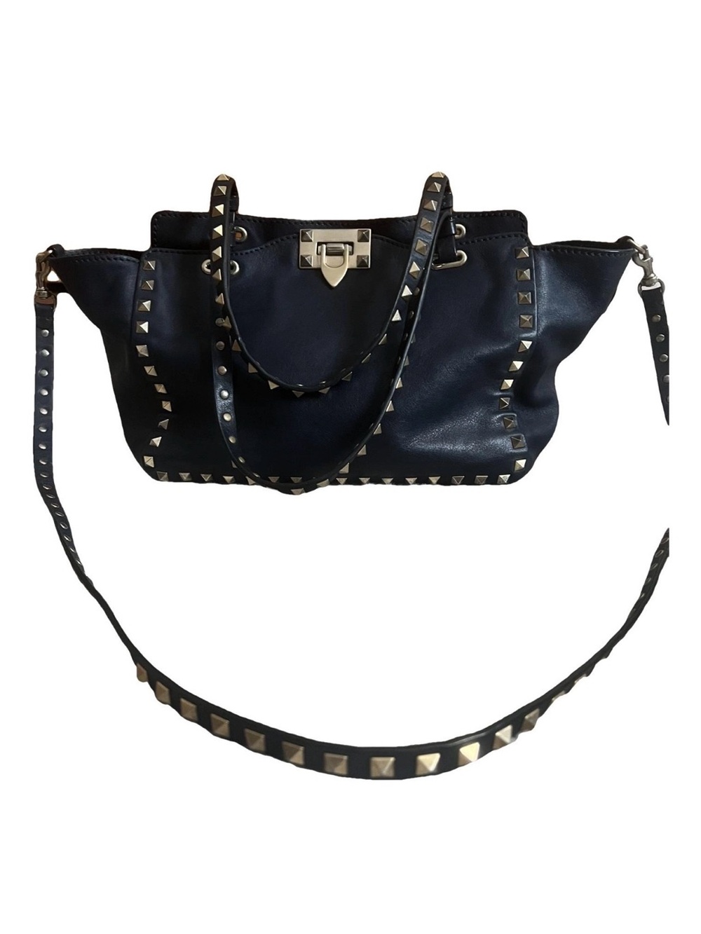 Valentino Garavani Navy Leather Rockstud Shoulder Bag